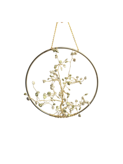 Tree of Life Wall Hanging – Silver Hoop & Gold Wire with Freshwater Pearl