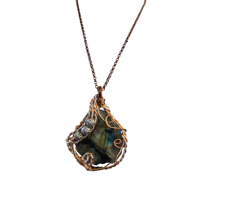 Blue Ribbon Labradorite Wire-Wrapped Necklace