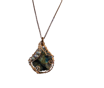 Blue Ribbon Labradorite Wire-Wrapped Necklace