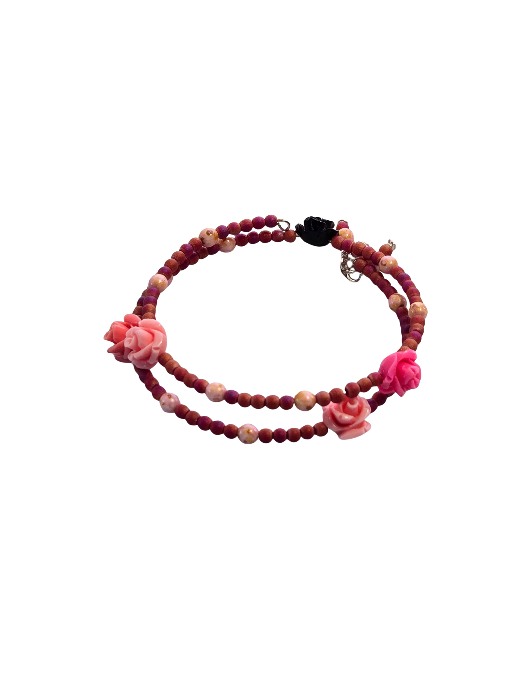 Pink Rose Memory Wire Bracelet | Handmade Floral Beaded Jewelry