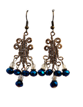 Egyptian-Style Wire-Wrapped Blue Glass Bead Dangle Earrings