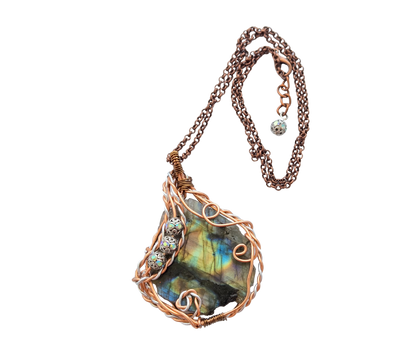 Blue Ribbon Labradorite Wire-Wrapped Necklace