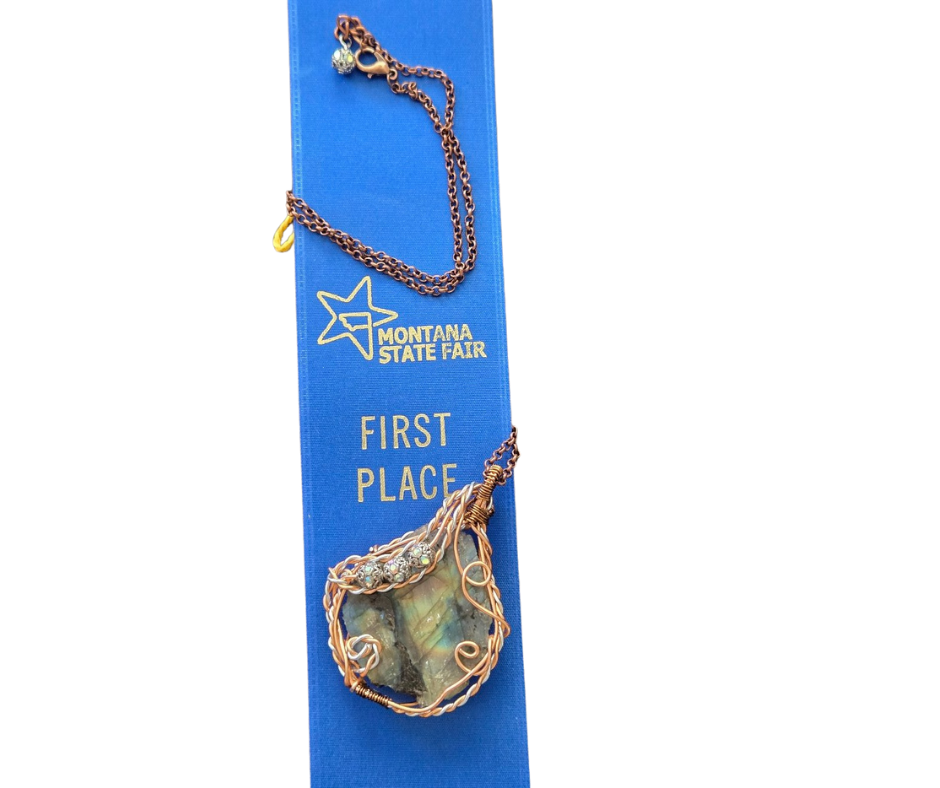 Blue Ribbon Labradorite Wire-Wrapped Necklace