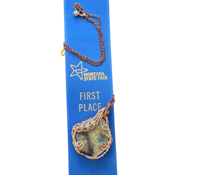Blue Ribbon Labradorite Wire-Wrapped Necklace