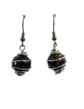 Black Crackle Glass Wire-Wrapped Drop Earrings