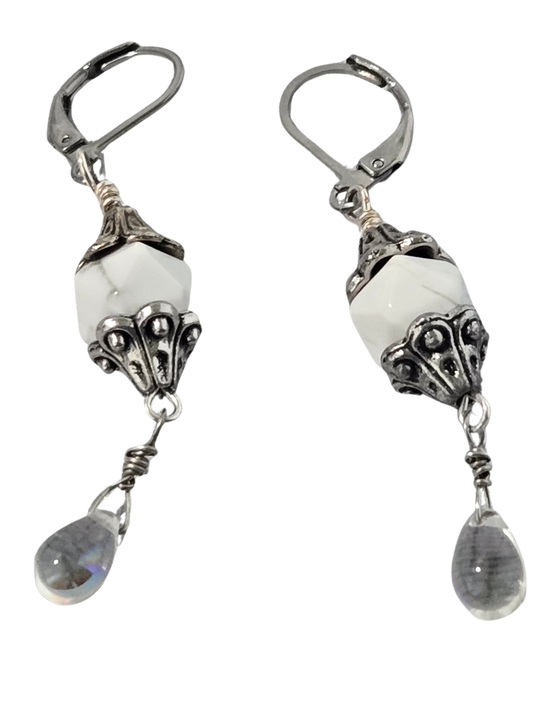 Howlite Teardrop Leaver Clasp Earrings