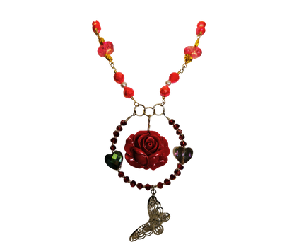 Red Rose Wire-Wrapped Statement Necklace | Romantic Handmade Jewelry