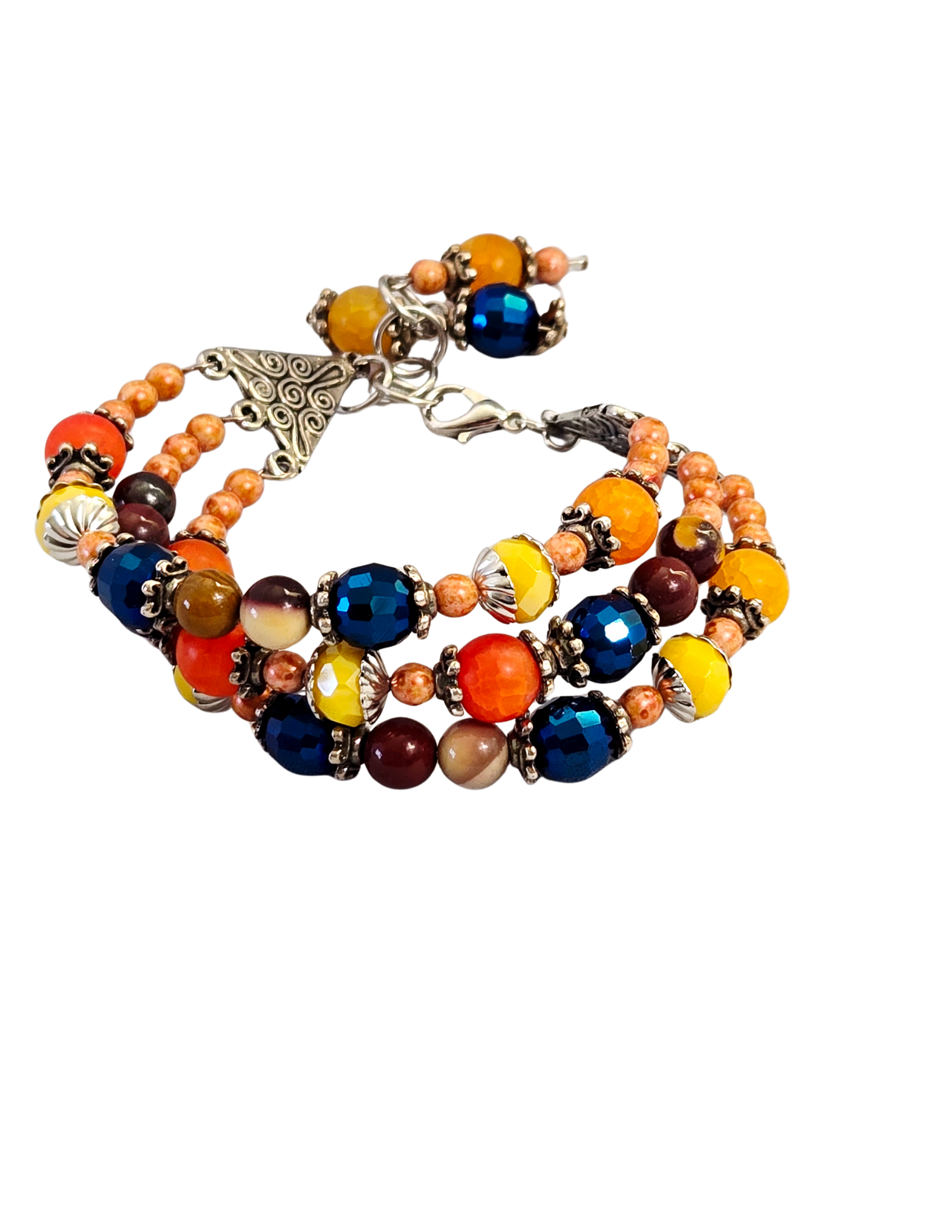 Carnelian & Mookaite 3-Strand Memory Wire Bracelet | Handmade Colorful Jewelry