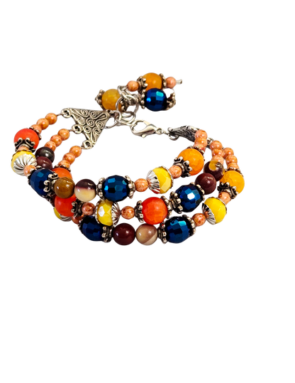Carnelian & Mookaite 3-Strand Memory Wire Bracelet | Handmade Colorful Jewelry