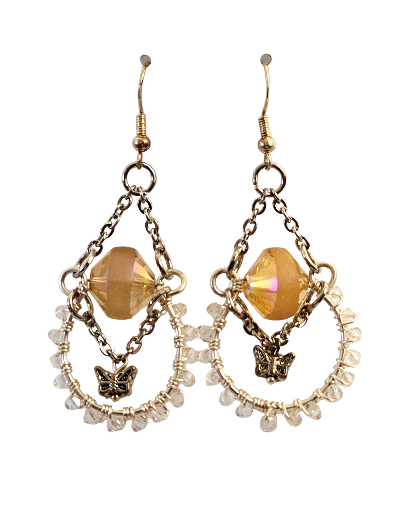 Amber & Crystal Bicone Butterfly Drop Earrings