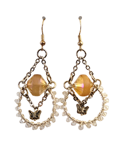Amber & Crystal Bicone Butterfly Drop Earrings