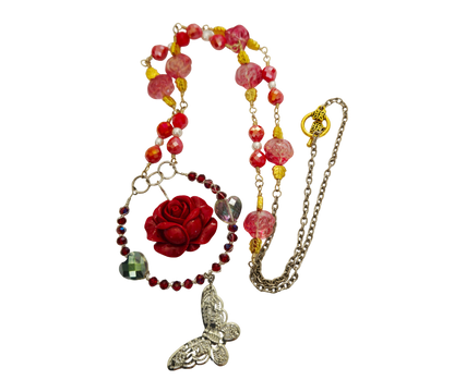Red Rose Wire-Wrapped Statement Necklace | Romantic Handmade Jewelry