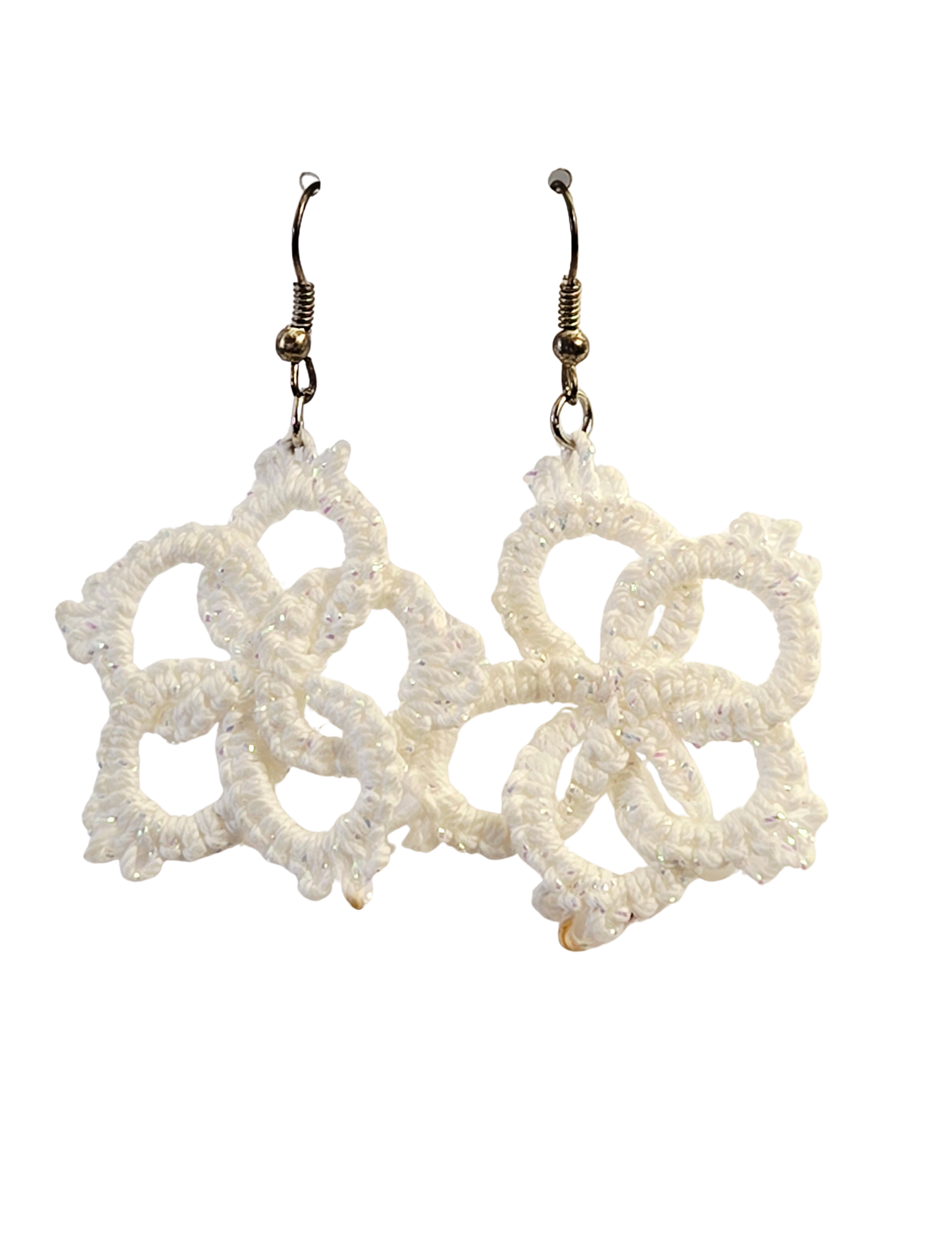 Pendientes de Botón de Flor de Encaje de Tatting Hecho a Mano