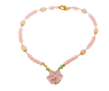 Rose Quartz & Aventurine Flower Necklace – 16" Handmade with Gold Bead Caps