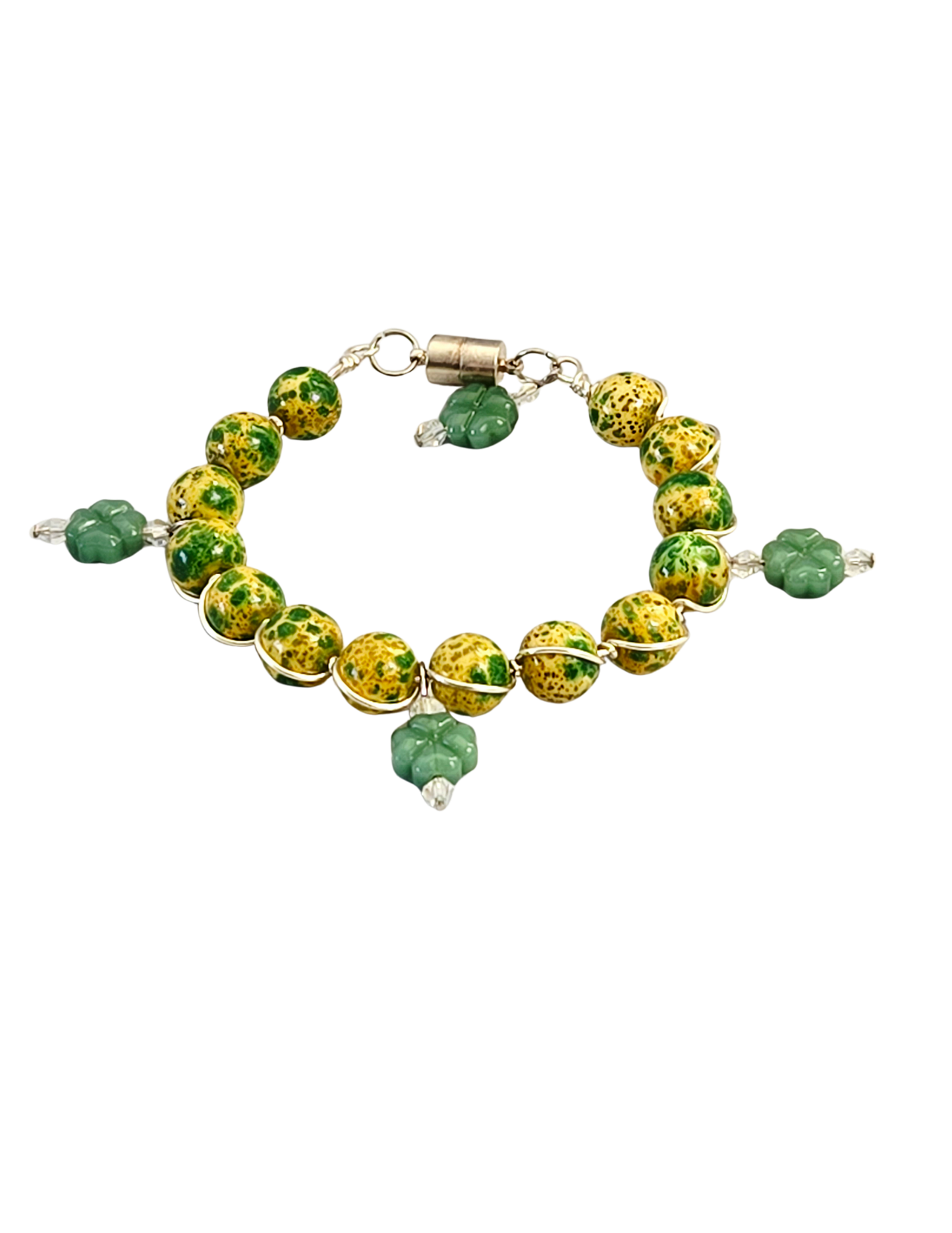 Aventurine Four-Leaf Clover Wire-Wrapped Bracelet | Handmade Lucky Jewelry