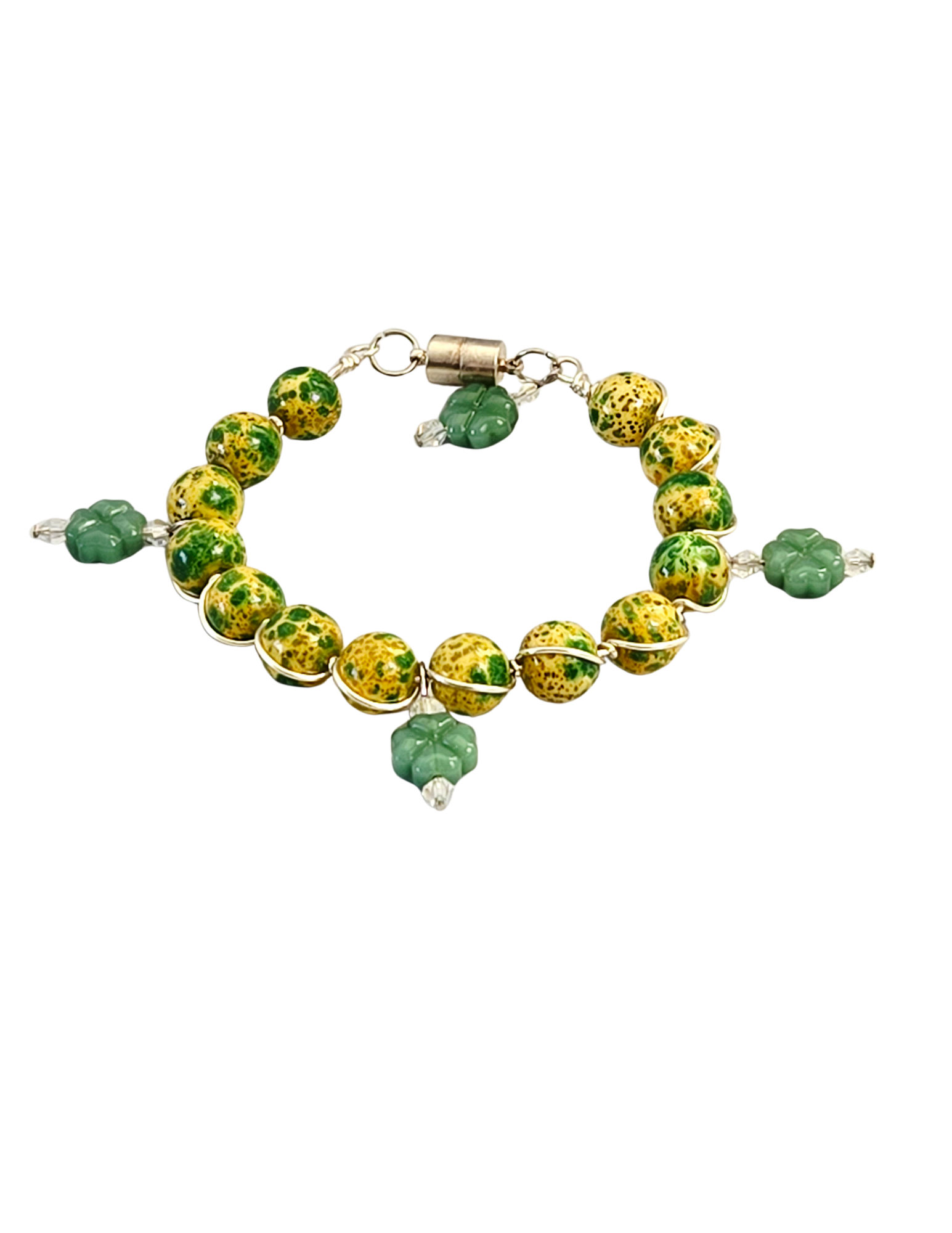 Aventurine Four-Leaf Clover Wire-Wrapped Bracelet | Handmade Lucky Jewelry