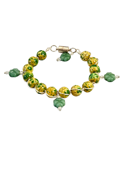 Aventurine Four-Leaf Clover Wire-Wrapped Bracelet | Handmade Lucky Jewelry