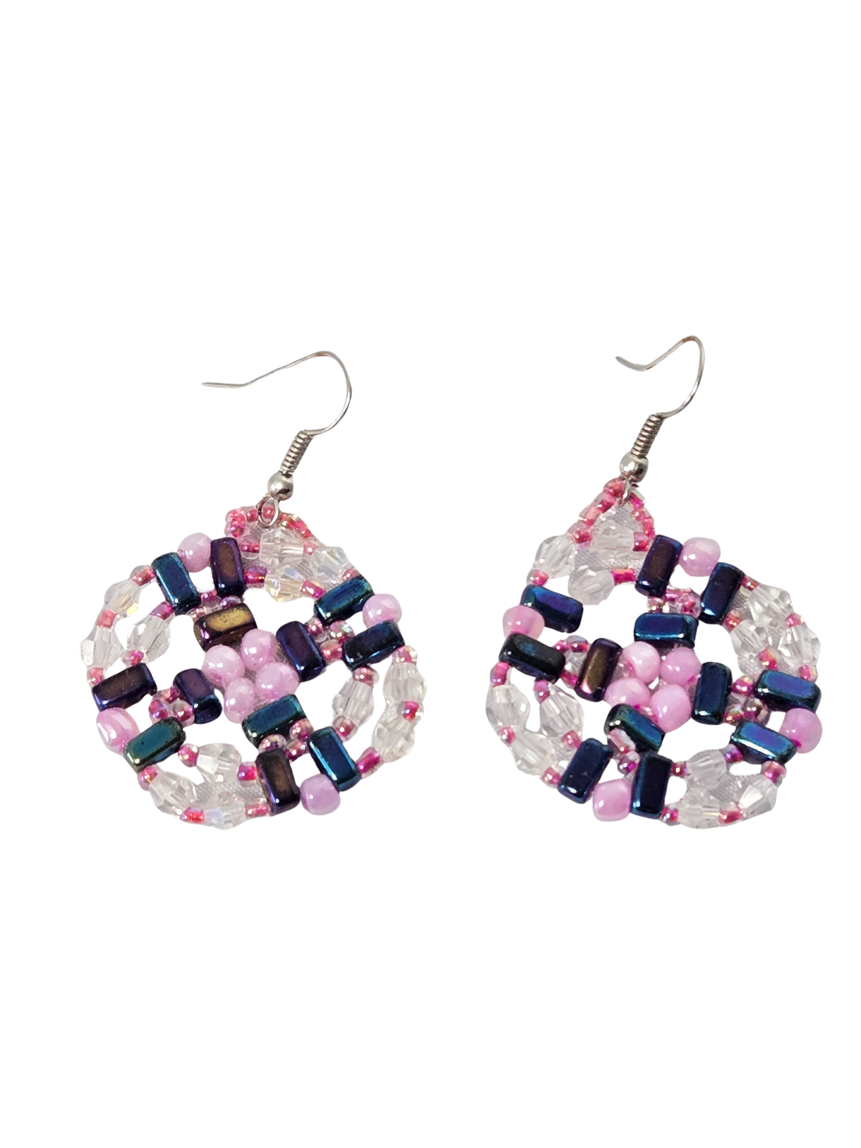 Purple Duo Beaded Dangle Earrings – Handmade Crystal & Glass Bead Jewelry