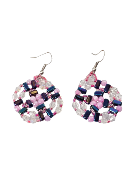 Purple Duo Beaded Dangle Earrings – Handmade Crystal & Glass Bead Jewelry