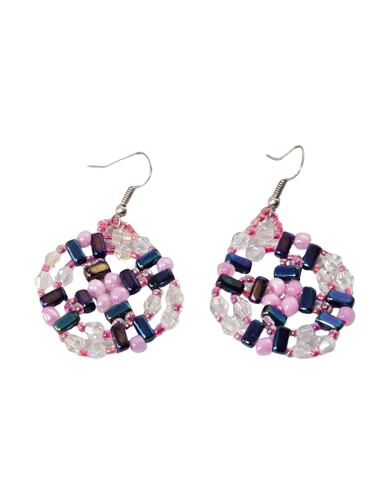 Purple Duo Beaded Dangle Earrings – Handmade Crystal & Glass Bead Jewelry