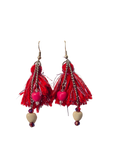 Red & Silver Heart Tassel Earrings – Handmade Boho Dangle Earrings