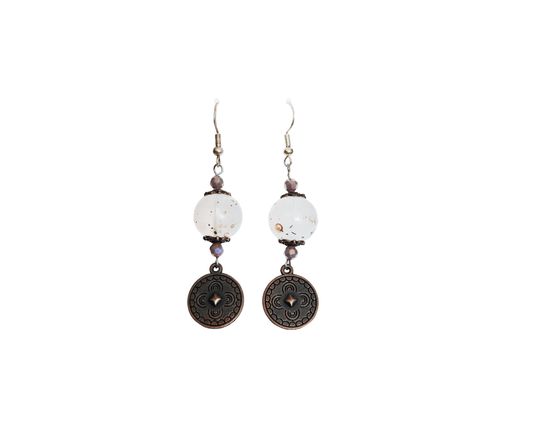 Milky White & Gold Glass Bead Earrings
