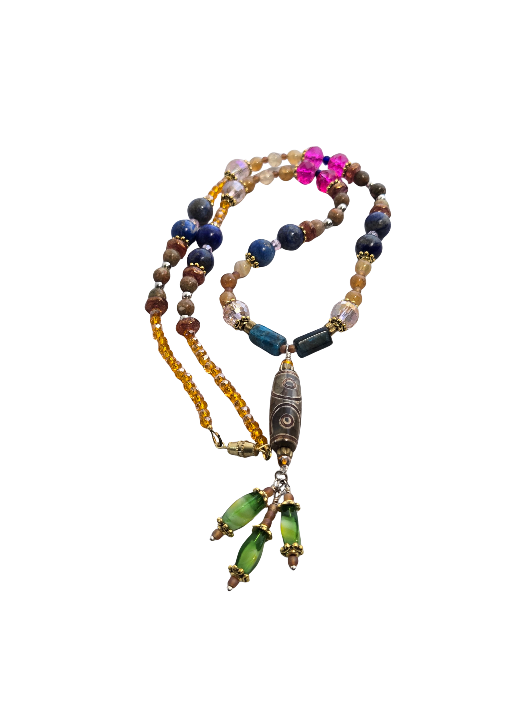 Colorful Gemstone Beaded Necklace | Lapis, Unakite & Moss Agate
