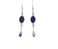 Blue Goldstone Earrings | AB Flash Teardrop & Icy Blue Glass Bead Drop