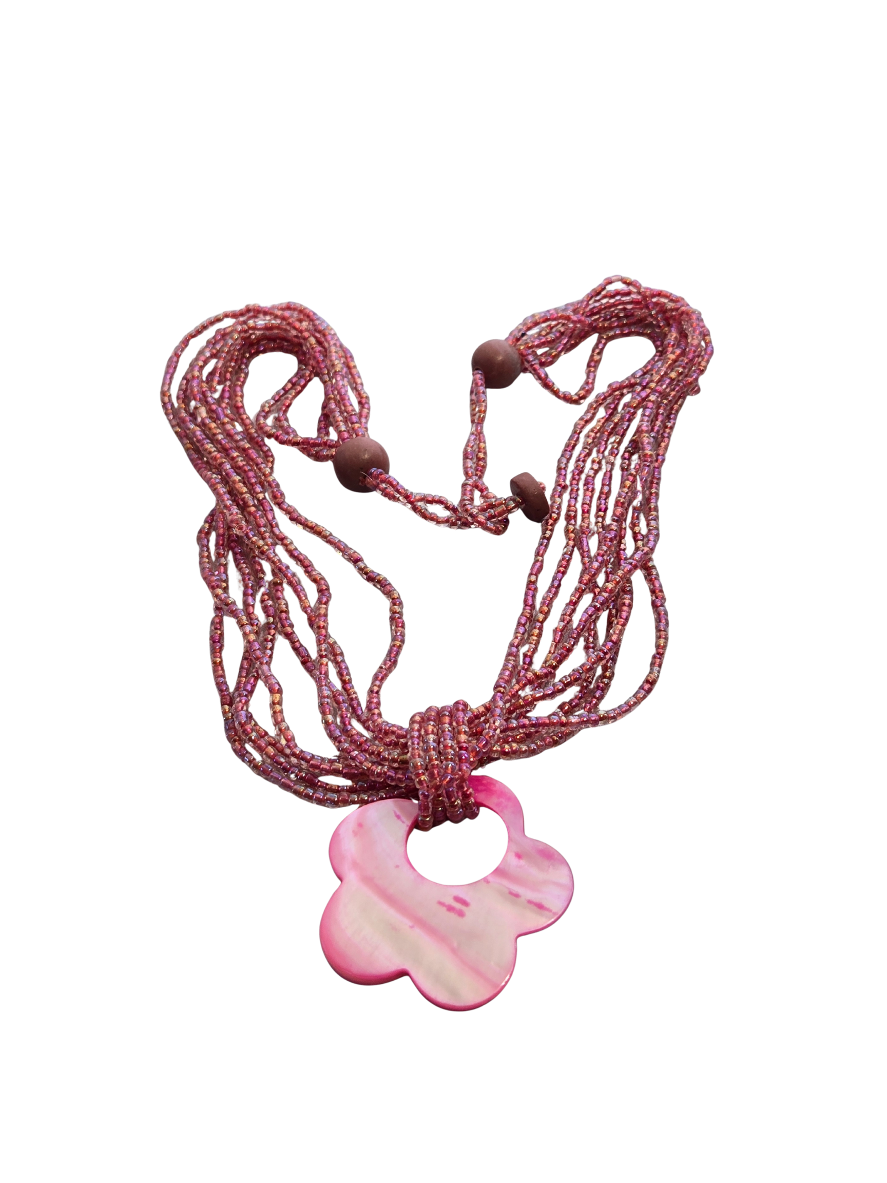 Shell Focal Multi-Strand Seed Bead Necklace – 18" Handmade Boho
