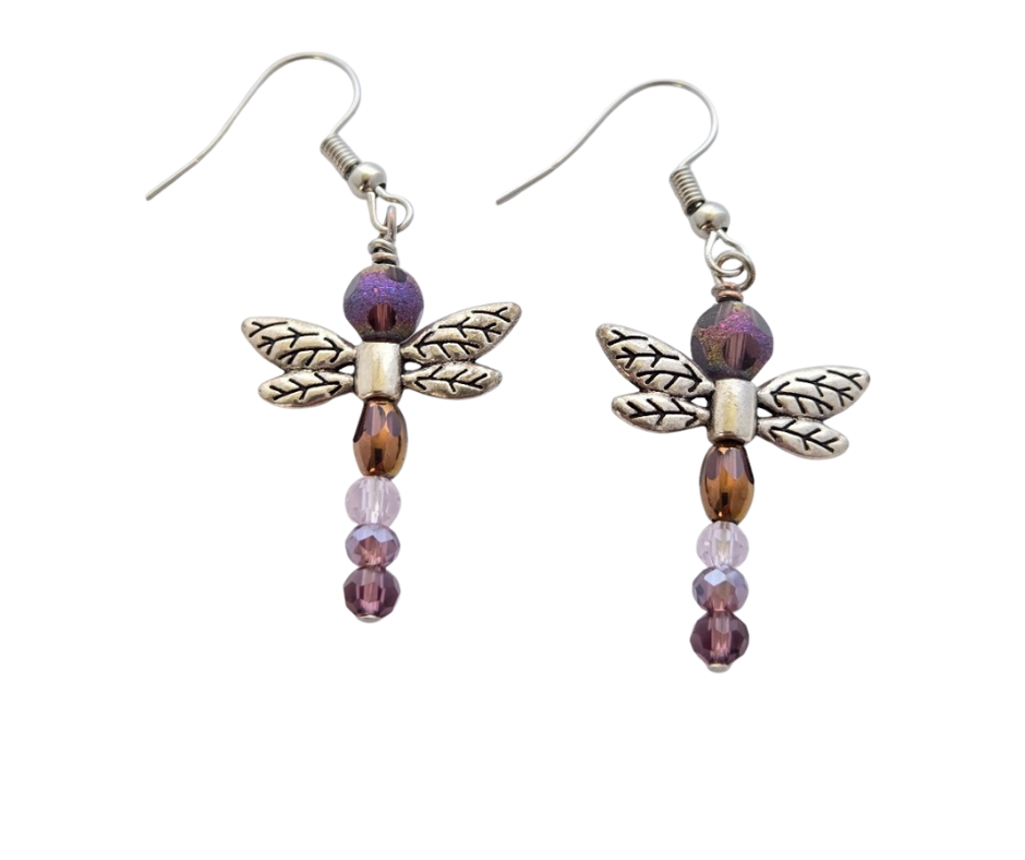 Purple Dragonfly Earrings | Handmade Nature-Inspired Drops