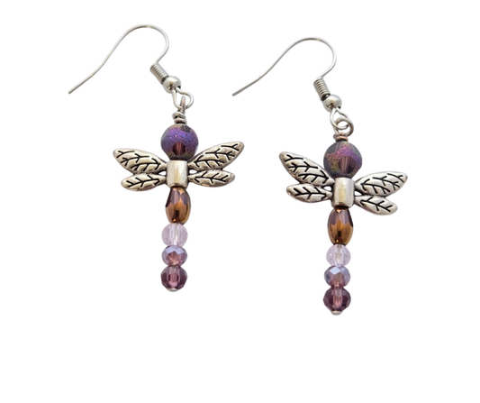 Purple Dragonfly Earrings | Handmade Nature-Inspired Drops