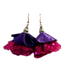 Pendientes colgantes de flor con purpurina morada y rosa – Pendientes colgantes boho ligeros hechos a mano