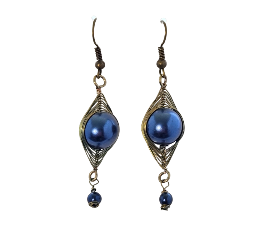 Blue Herringbone Wrap Earrings