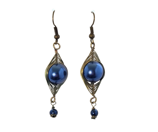 Blue Herringbone Wrap Earrings