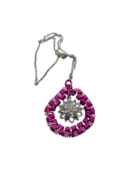 Pink Wire-Wrapped Floral & Crystal Glass Bead Necklace