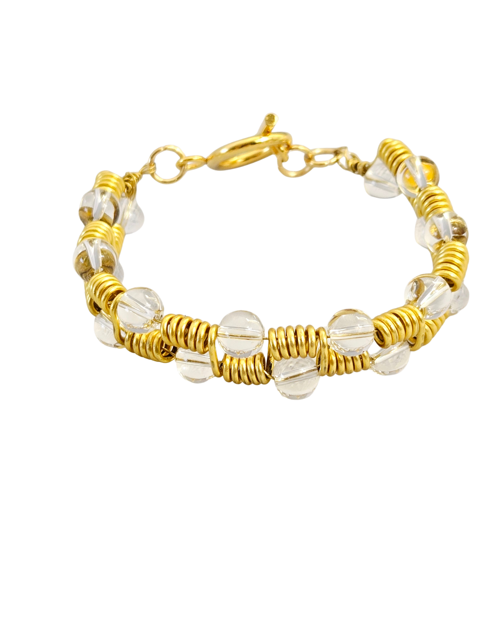 Spring Wire-Wrapped Gold Bracelet – Clear Druk Beads & Toggle Clasp