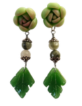 Polymer Clay Succulent & Green Jade Leaf Earrings – Aventurine Handcrafted Boho Post Earrings