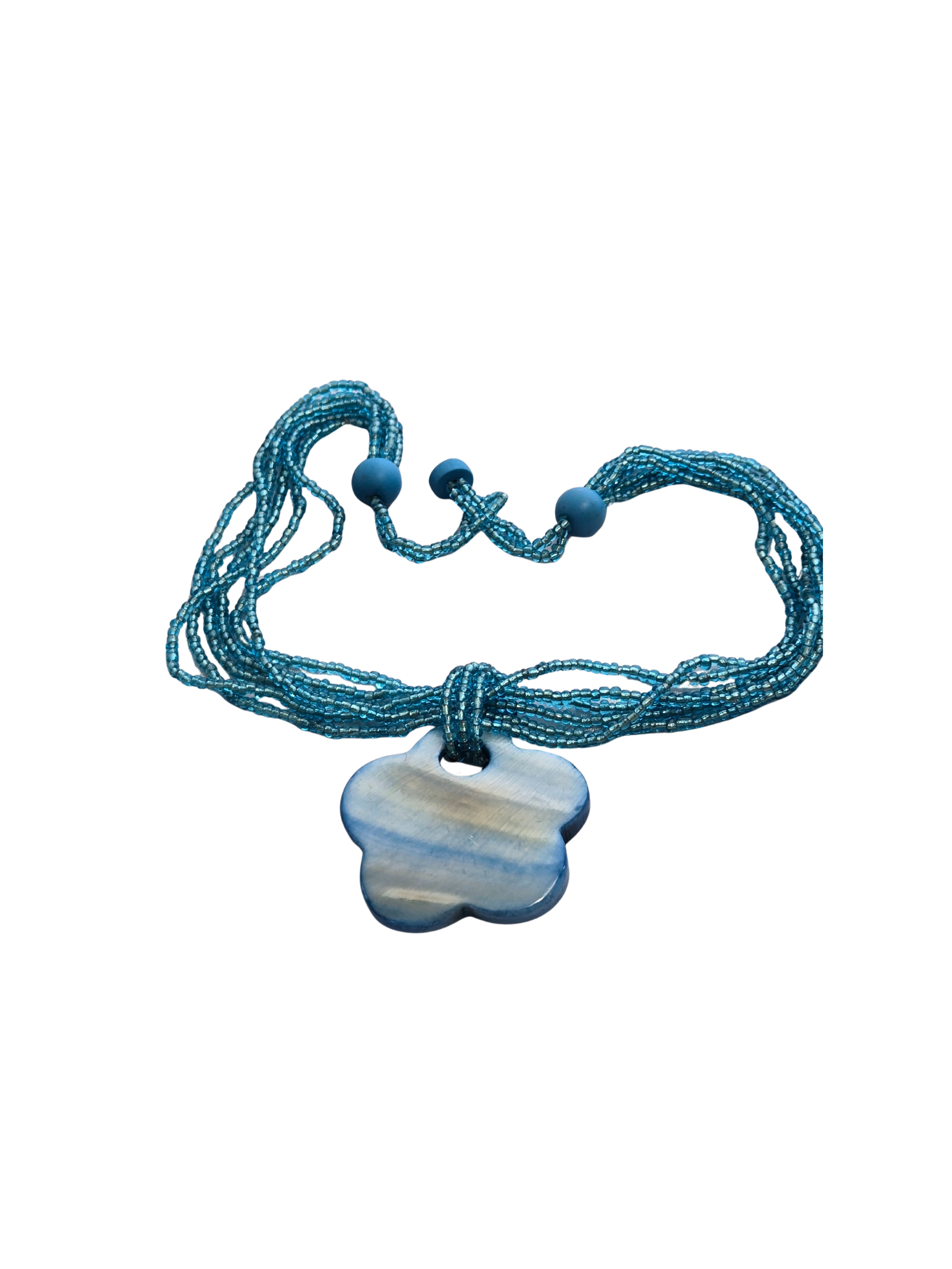 Shell Focal Multi-Strand Seed Bead Necklace – 18" Handmade Boho
