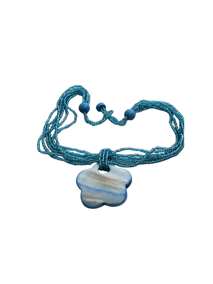 Shell Focal Multi-Strand Seed Bead Necklace – 18" Handmade Boho