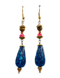 Cobalt Blue Ruffled Teardrop Dangle Earrings – Stacked Bead & Gold Hook Handcrafted Drops