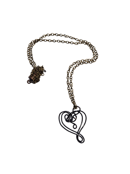Dainty Black Wire-Wrapped Heart Necklace | Minimalist Handmade Jewelry