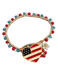 Patriotic Leather Wire-Wrapped Bracelet – Red, White & Blue with Flag Button Clasp