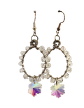Crystal Bicone Teardrop Hoop Earrings with Iridescent Floral Dangle – Handcrafted Wire Wrapped Drops
