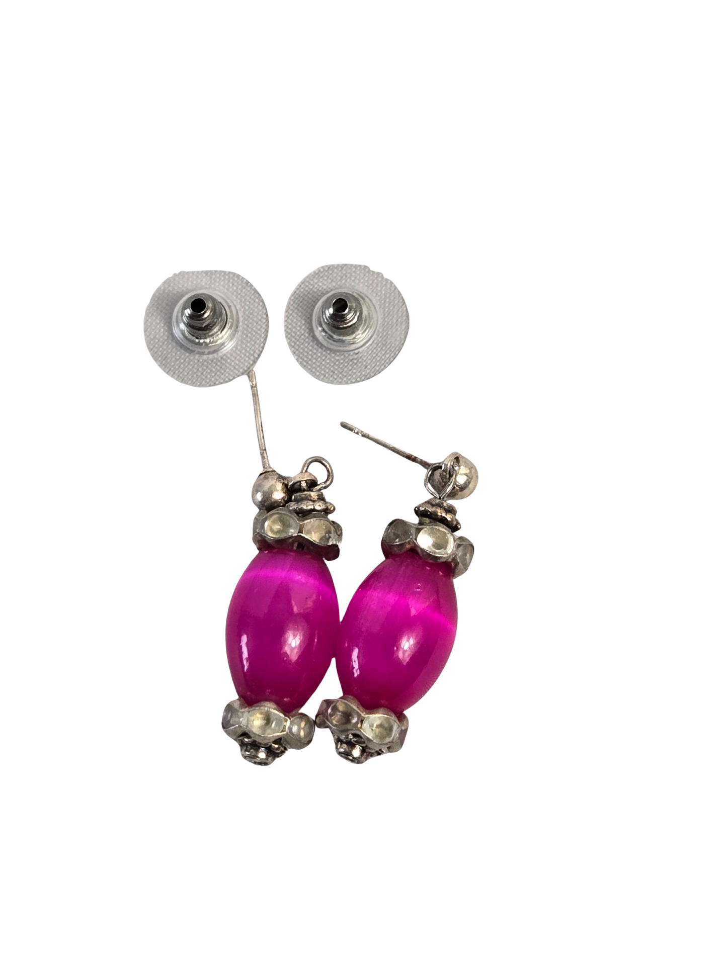 Pink Cat Eye Barrel Stud Earrings