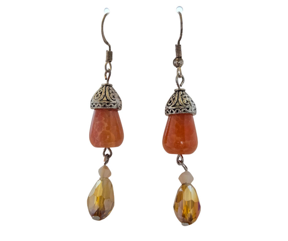 Citrine Crackle & Golden Teardrop Earrings