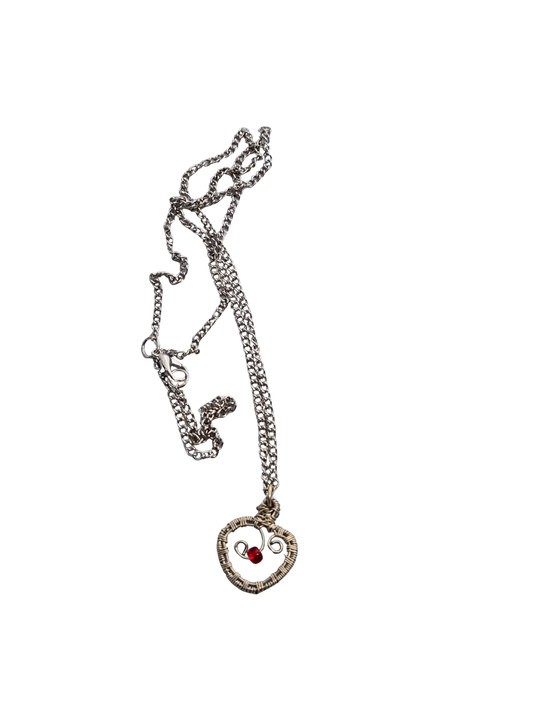 Dainty Red Bead Wire-Wrapped Necklace – 24" Chain with Claw Clasp