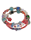 Pulsera Patriotic Memory de alambre envuelto – Cuentas rojas, blancas y azules con rosas y estrellas