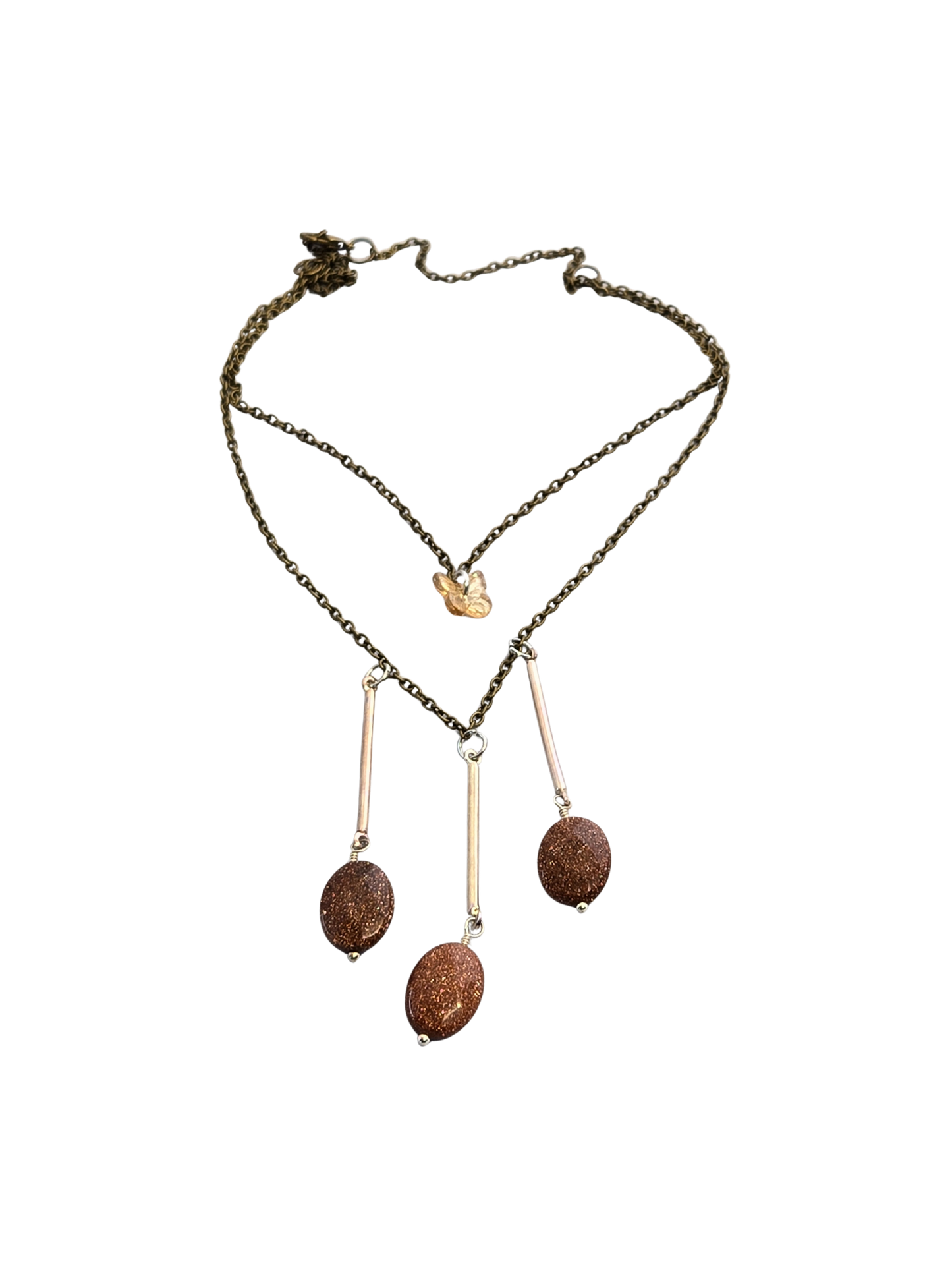 Goldstone & Butterfly Layered Necklace | Dainty Handmade Jewelry