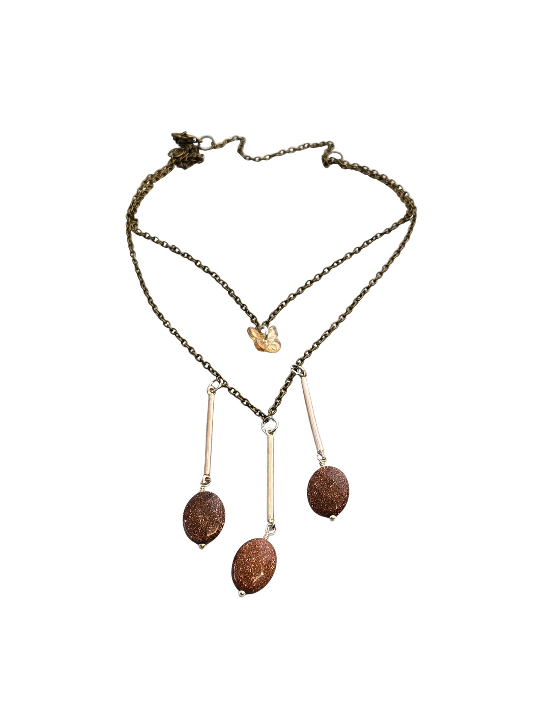 Goldstone & Butterfly Layered Necklace | Dainty Handmade Jewelry