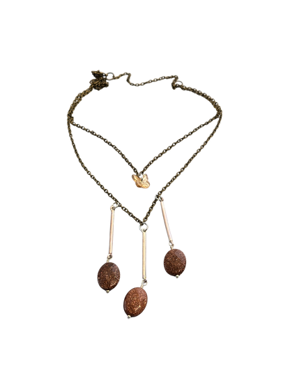 Goldstone & Butterfly Layered Necklace | Dainty Handmade Jewelry